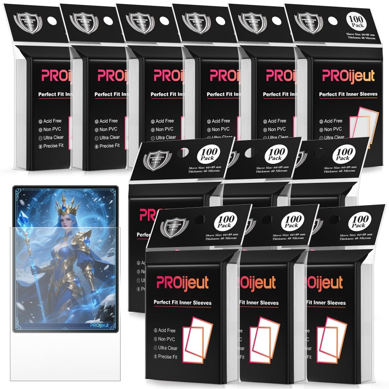Proijeut 1200 Pack Card Sleeves Clear  Perfect Fit Inner Sleeves Ideal for Double-sleeving  Trading Card Sleeve Compatible with MTG  PKM  TCG and Gaming Cards (60 Microns) - Image 1